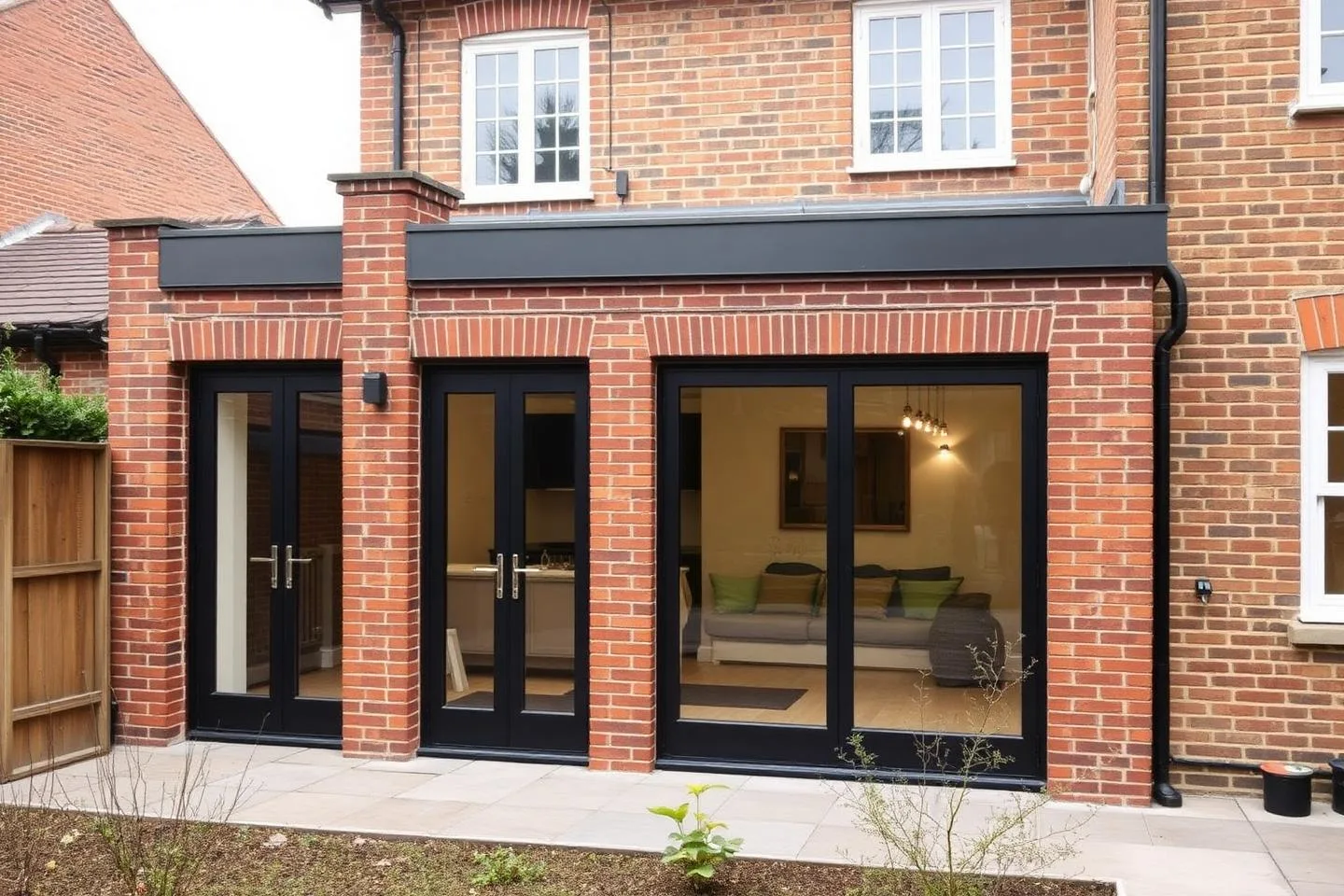 Open-plan rear kitchen extension with bespoke island and garden views