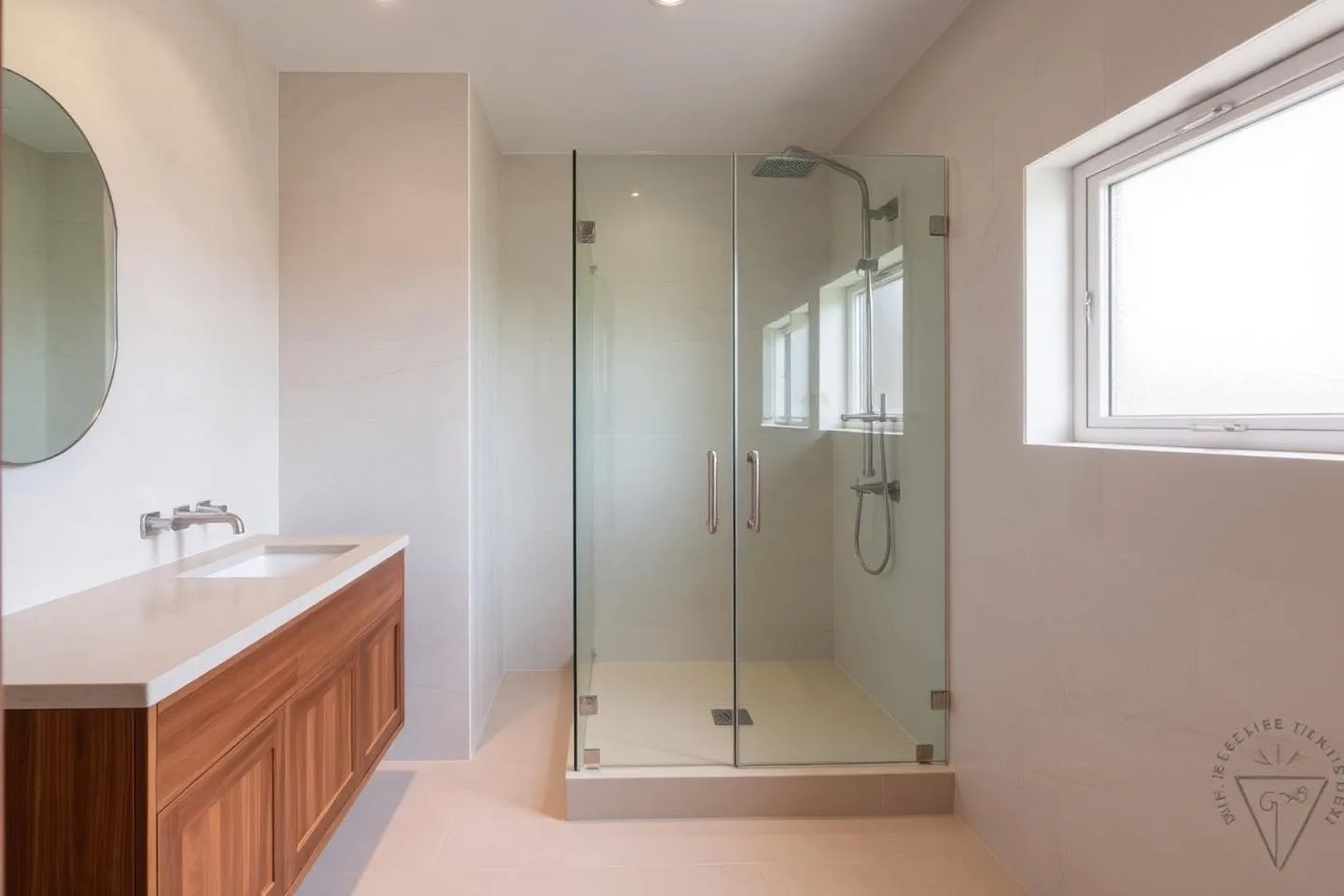 Luxury walk-in wet room with bespoke tiling and frameless screen