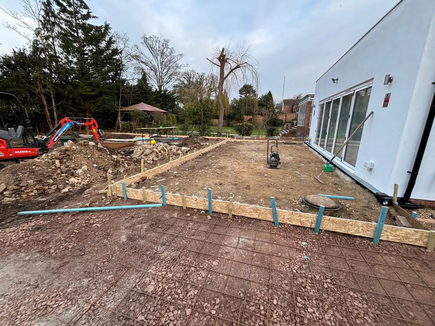 Formed edges and reinforcement in place before the final surfaces were laid