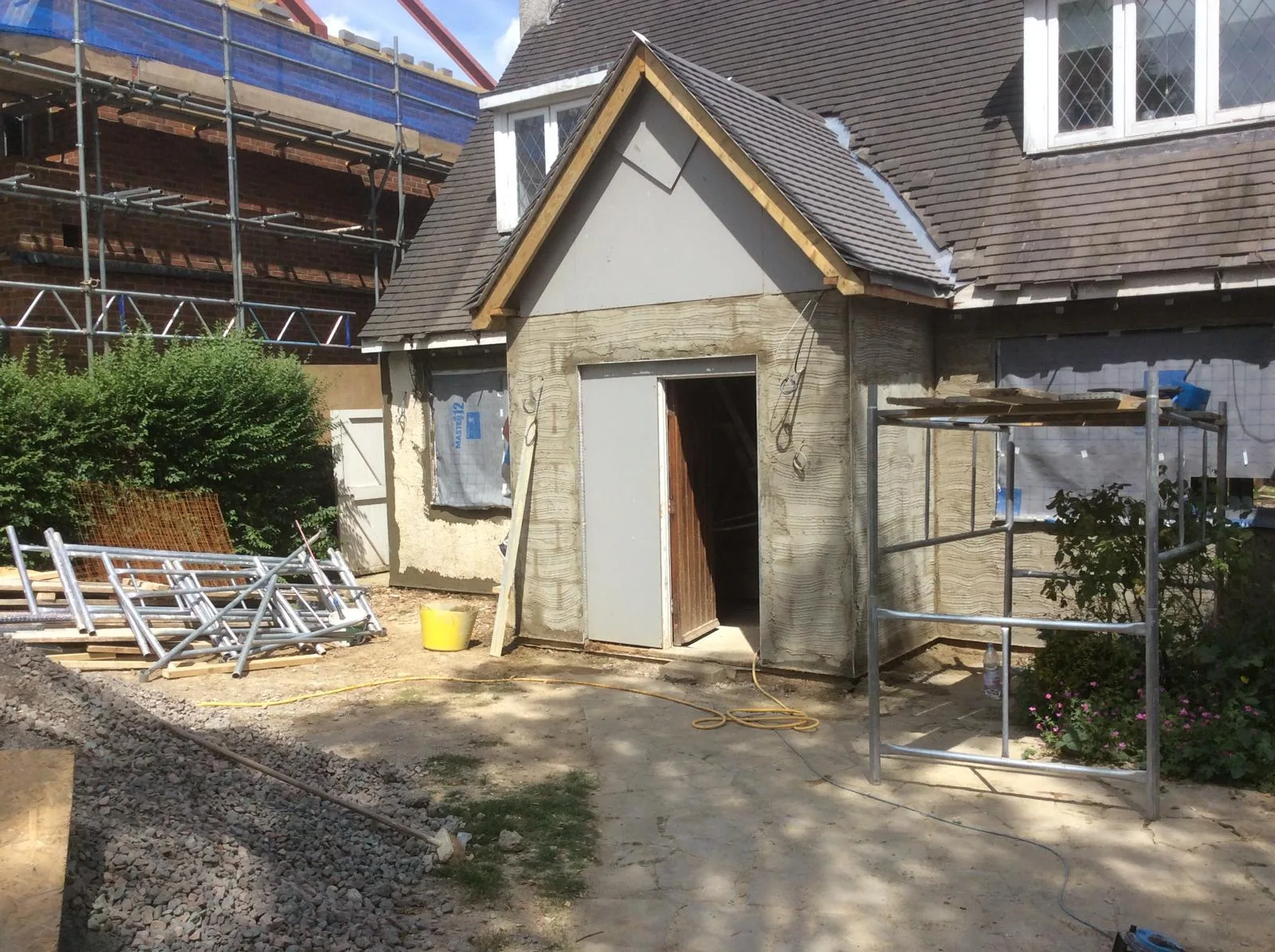 Residential front elevation during later-stage completion works.