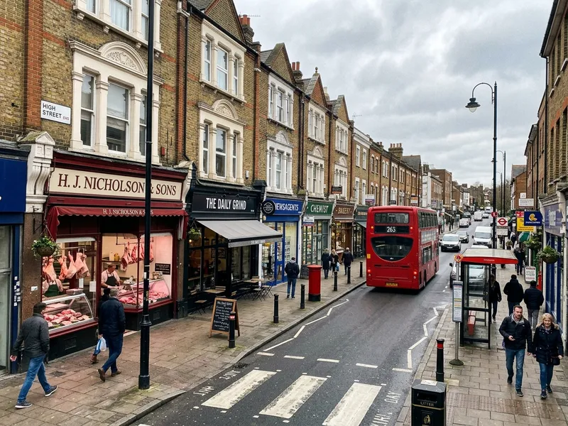 High Barnet High Street EN5 Victorian and Edwardian shopfronts lining the main road