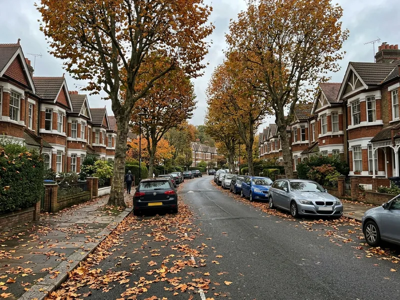 Muswell Hill residential avenue N10 Edwardian houses autumn