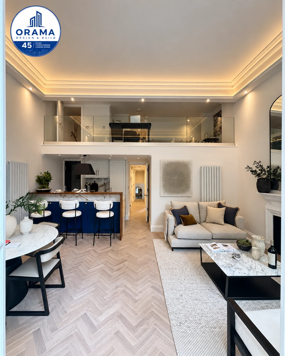 Contemporary London reception room with clean architectural lines