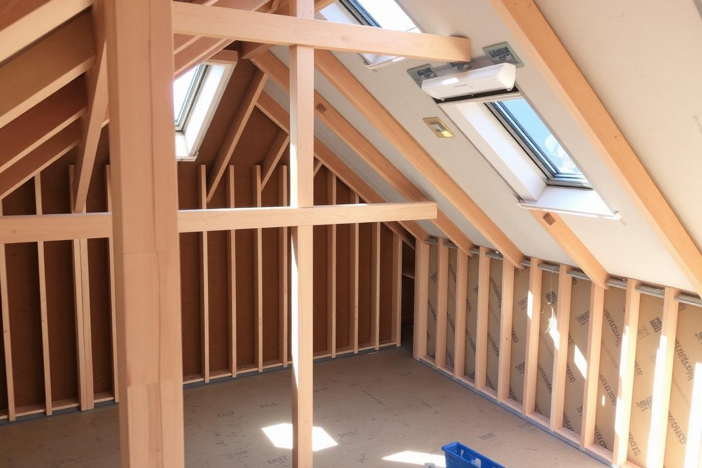 New stud framing, insulation and rooflights during the conversion