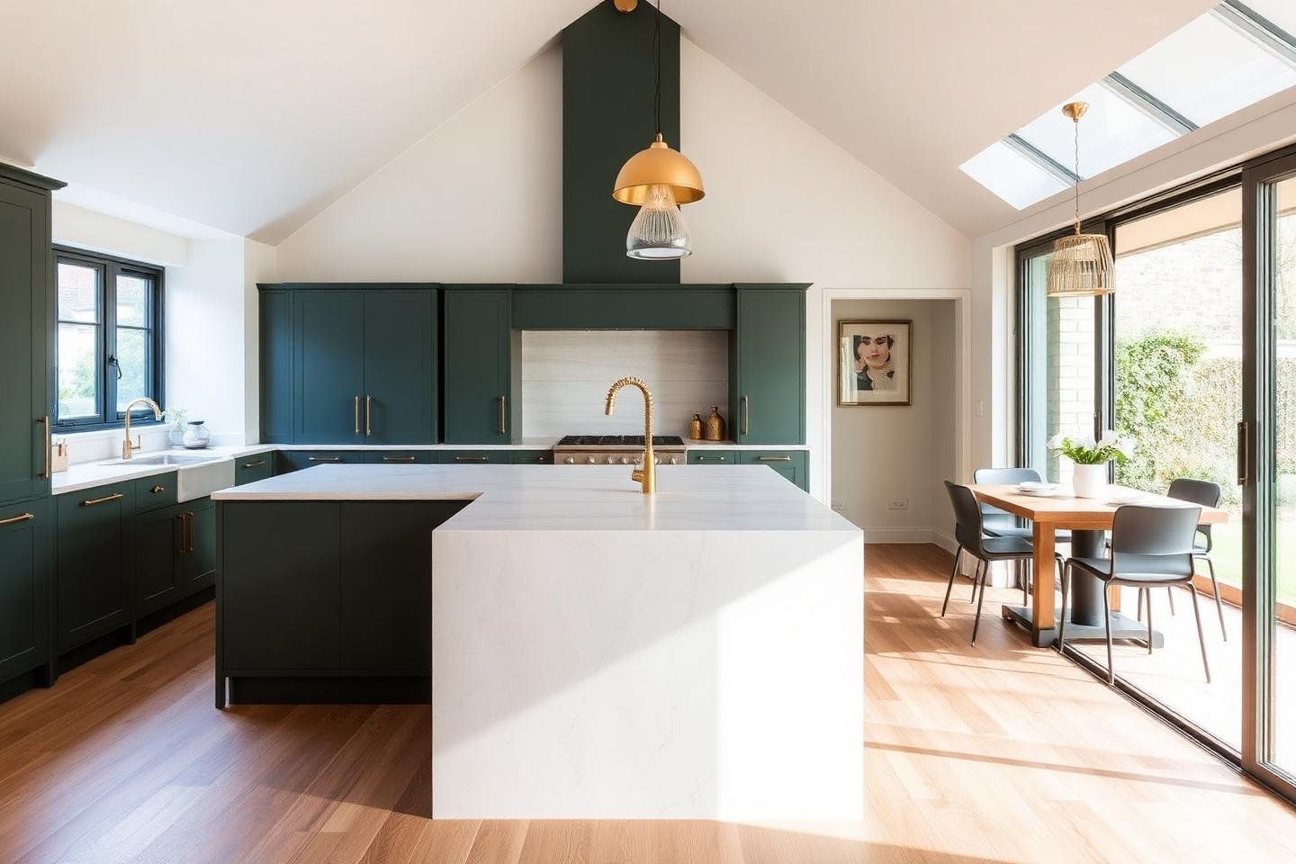 Open-plan kitchen and dining space inside the finished extension