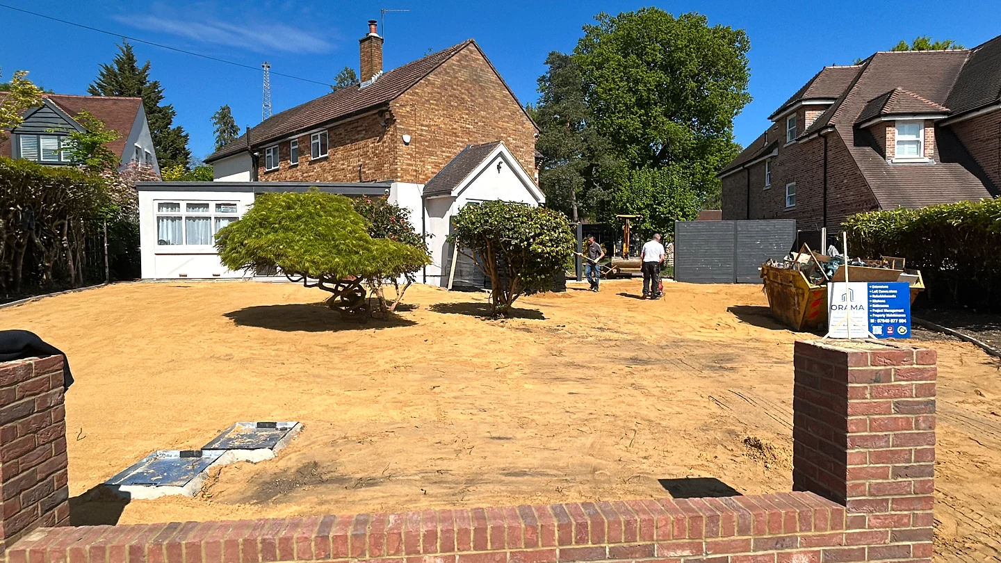 Orama site management board on active residential groundworks and foundation excavation in Muswell Hill N10