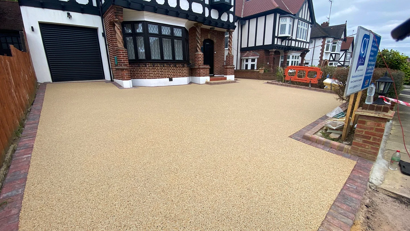 Tudor revival exterior refurbishment and resin-bound gravel driveway in Cuffley EN6, Hertfordshire